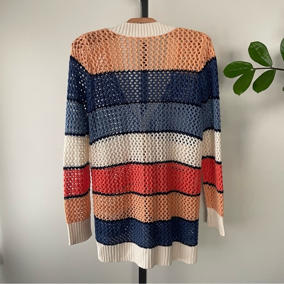 Cleo Crochet Knit Cardigan Sweater Colorful Striped Petites Size Medium - Picture 2 of 6